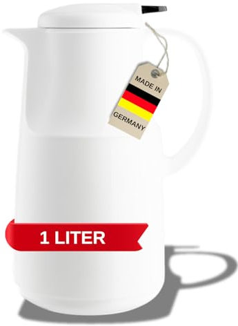 MARKUTEC Concord Flat Push Thermoskanne – 1 Liter – Weiß – Einfache Einhandbedienung – Vielseitig Einsetzbar – Ideal für Tee & Kaffee