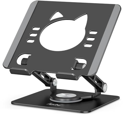 Aoviho Tablet-Ständer, um 360 ° drehbarer Aluminiumhalter – verstellbarer, tragbarer und faltbarer Monitorständer für iPads, kompatibel mit 4-12,9 Zoll Tablets (Tintenschwarz)