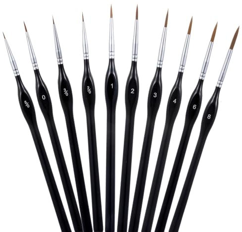 AOZUO 10Pcs Miniature Detail Paint Brushes Kit, Small Tiny Paints Brushes Set Professional Fine Detail Paint Brushes for Line Drawing Mini Paints Brushes Set for Watercolor Oil Face Nail Acrylic Model
