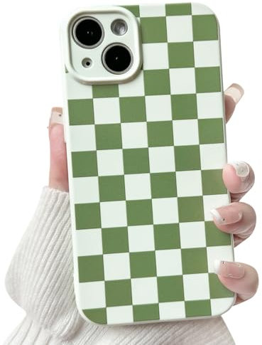 NITITOP Kompatibel mit iPhone 15 Hülle Süßes Karierte Niedlich Schachbrett Muster Design Cute Ästhetischen Checkerboard für Frauen Mädchen Silikon Stoßfest Volle Kamera Handyzhülle - Grün