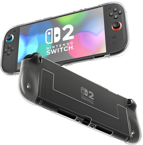 Teyomi Funda Transparente Compatible con Nintendo Switch 2, Funda Protectora Compatible con Nintendo Switch 2 con 6 agarres para el Pulgar, Carcasa Protectora de TPU para Switch 2, diseño ergonómico