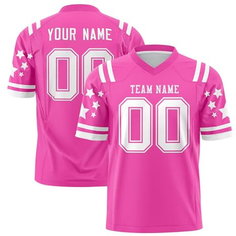 Maillots de Football Américain Personnalisable avec Logo Nom et Numéro de l'équipe Jerseys pour Hommes Femmes Jeunes Préscolaires Manches Courtes à Séchage Rapide Rose