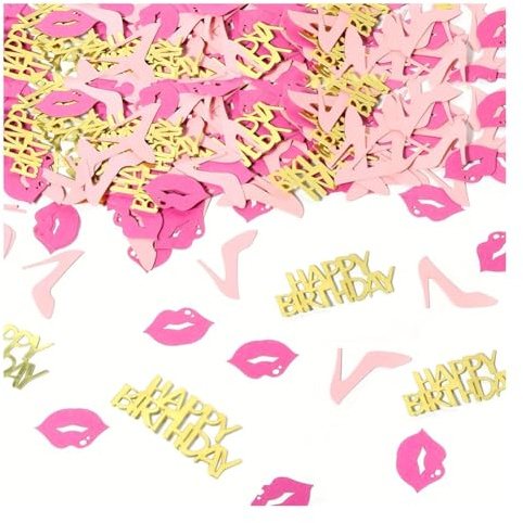 Waltonalice Konfetti Geburtstag Deko 100 Stück Tischdeko Streudeko Partydekoration Rosa Lippen High Heels Muster für Jubiläen Geburtstage Partys Cocktail Thema Party Frauen Rosa Geburtstag Konfetti