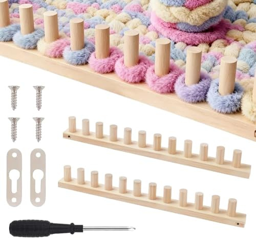 Yarniss 48 Chunky Blanket Loom Kit, Wooden Knitting Loom Frame for Hand, Thick Yarn Knitting Tools for Beginner,2 Packs Nature Wood Loom Blanket