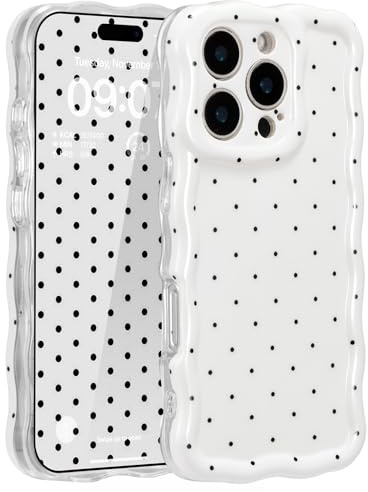 ZCDAYE for iPhone 13 Pro Max Case Wavy Edge Phone Case White Polka Dots | Cute Pretty Aethetic Pattern Printed Women Girly Cases, Full Camera Protection, Comfy Soft Phone Cover for iPhone 13 Pro Max