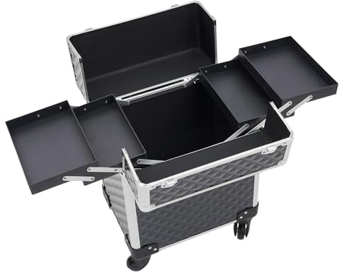 Schminkkoffer Kosmetikkoffer Trolley,Schminkkoffer mit 2 klappbare Fächer,Trolley - Aufbewahrungskoffer,Abschließbarer Kosmetikkoffer,34 * 24 * 41cm Beauty Koffer