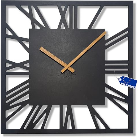 FLEXISTYLE Groß Wanduhr quadratisch ohne tickgeräusche modern LOFT Moderne Design Uhr 30cm/50cm Wohnzimmer Badezimmer Schwarz aus MDF – leises Quarzwerk ohne Ticken Wanddekoration (Schwarz, 50cm)