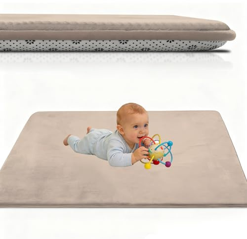 Krabbelmatte Baby 140 x 140 cm Hellbraun 2.5cm Dicke Schaumstoff Spielmatte, Teppich Kinderzimmer, Teppich Kinder Spielmatte mit Rutschfester Unterseite, Teppich Baby für Kinder, Kinderteppich