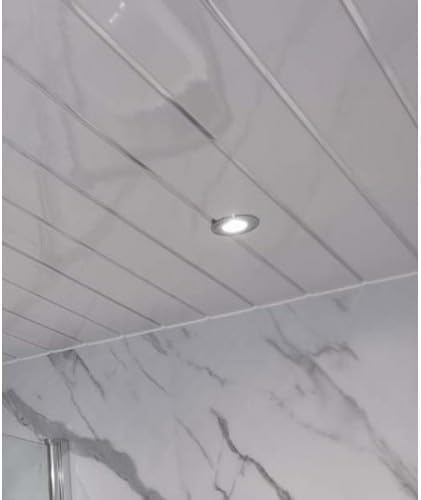 10 x White Gloss Silver 2 Strip Ceiling Panels 8mm x 250mm x 2700mm Easy to Install Waterproof Bathroom Wall Panels