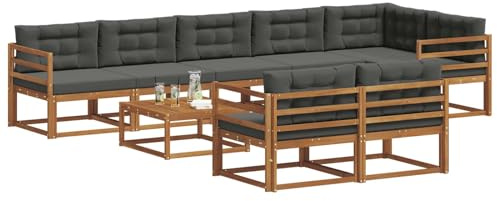 vidaXL Outdoor-Sofagarnitur mit Kissen 9 pcs Natur und Anthrazit, Outdoor-Sitzmöglichkeiten, Garten-Lounge-Sofaset, Langlebige Terrassen-Sektional, Modernes Gartenmöbel