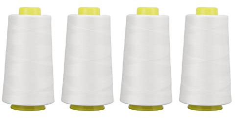 4 coni di filo per tagliacuci, rocchetti di filo bianco in poliestere per cucire tagliacuci, forniture per cucito multiuso per quilting e patchwork