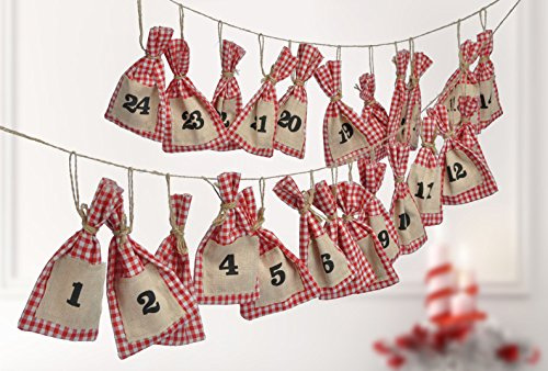 Adventskalender mit 24 kleinen Säckchen - Länge: 220 cm - Adventskalender zum befüllen, Adventskette zum aufhängen