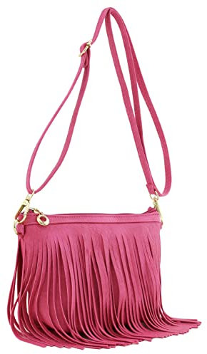 Kleine Umhängetasche mit Fransen und Handgelenkschlaufe, Pink (fuchsia), Einheitsgröße