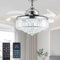 Moooni Dimmable Fandelier Crystal Ceiling Fans with Lights and Remote Modern Invisible Retractable Blades Chandelier Fan LED Ceiling Fan Light Kit for Bedroom -Polished Chrome 36 Inches