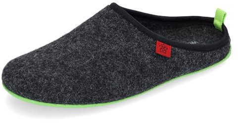 Andres Machado - Dynamic - Unisex-Hausschuh aus Naturwolle und Feinfilz mit anatomischer Sohle - Made in Spain -.EU 37 bis 47, Schwarz/Grün, 47 EU