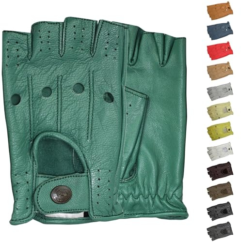 German Wear Driving Halbfinger Fingerlose Autofahrer-Handschuhe Lederhandschuhe (Mintgrün, 8=M)