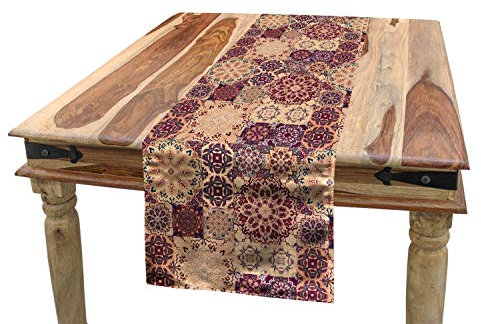 ABAKUHAUS marokkanisch Tischläufer, Aufwändige Keramikfliesen, Esszimmer Küche Rechteckiger Dekorativer Tischläufer, 40 x 180 cm, Dunkelblau Orange