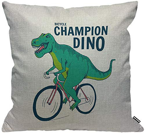 HGOD DESIGNS Kissenbezug Dinosaurier T-Rex Dinosaurier EIN Fahrrad Champion Kissenhülle Haus Dekorativ Für Männer/Frauen/Jungen/Mädchen Wohnzimmer Schlafzimmer Sofa Stuhl Kissenbezüge 45X45cm