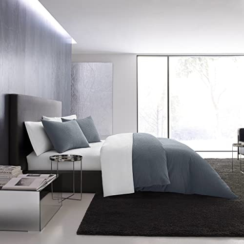 Vera Wang - Queen Duvet Cover Set, Luxury Cotton Bedding with Button Closure, Includes Matching Shams (Waffle Pique Midnight Blue, Queen)