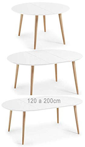 HABITMOBEL Mesa Comedor Extensible de 120 a 160 a 200 x 120 cm (3 Medidas en 1)