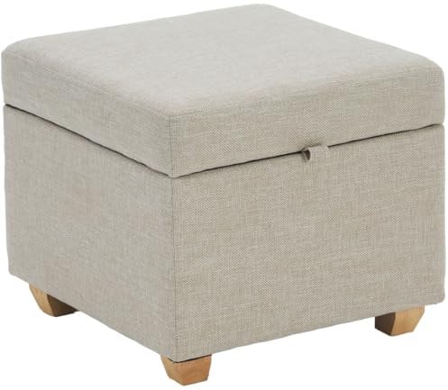 LEITING Large Storage Ottoman Toy Box Chair Seat Foot Stool Footstool Footrest Cube Pouffe Upholstered with Linen Fabric Cover (Beige-C1)