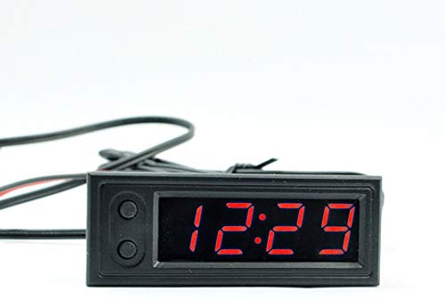 Voltmètre Montre thermomètre 3 en 1 12 V voiture numérique étanche antichoc CC 12 V LED affichage numérique voltmètre LED pour moto voiture