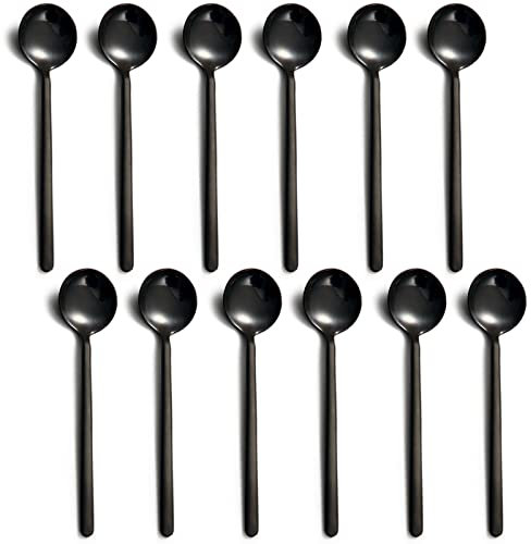 Dicunoy 12 Stück Espressolöffel Schwarz, 13 cm, 304 Edelstahl, Löffel Mini-Kaffeelöffel Edelstahl, Kleine Schwarze Runde Löffel für Zucker, Dessert, Kuchen, Eis, Suppe, Antipasto, Cappuccino