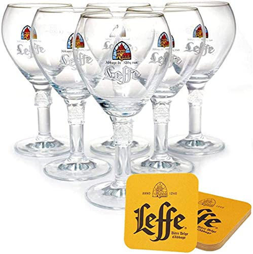 Leffe Lot de 6 verres à bière 0,25 l avec 6 sous-bocks originaux – Verres originaux Leffe 0,25 l