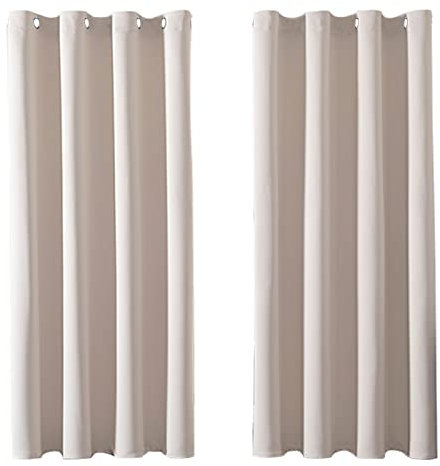 MRTREES Vorhang Blickdicht Gardinen Thermovorhang mit Ösen Verdunklungsvorhang Ösenschal Vorhänge Kurz Modern 122×140cm(H×B) Beige Creme 2er Set für Büros Wohnzimmer Schlafzimmer Kinderzimmer