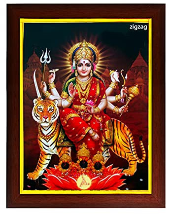 zig zag Durga Maa Grande photo avec cadre à suspendre au mur en verre acrylique 45,7 x 66 cm