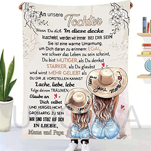 UOOYAA Personalisierte Kuscheldecke An unsere Tochter von Eltern, Deutsche Mama und Papa für Tochter Briefdecke Positiv Ermutigen Flauschige Wohndecke (Eltern zu Tochter B,150×200cm)