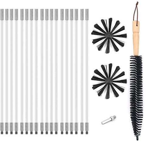 Yuhtech 22 Pcs Reinigung Bürsten Set, Kanalentlüftungs Reinigungsset mit Nylonstangen, Bürstenköpfe, Bohrverbinder, Lange Bürste, Schornsteinbürste für Klimaanlage Kühler Kamin Trockner Waschmaschine