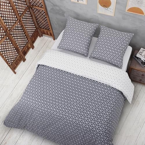 Vency Bettwäsche 135x200 2-Teilig Grau - Oeko-TEX 80% Baumwolle & 20% Polyester, 1x Bettbezug Reißverschluss + 1x Kissenbezug 80x80 Umschlagverschluss, Puzzle Modell