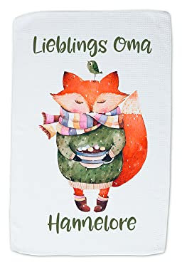 GRAZDesign Personalisiertes Geschirrtuch 40x60cm aus Waffelgewebe - mit Aufdruck - Wunschname - Weiß Mit Motiv Lieblings Oma mit Fuchs