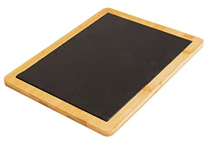 Westmark 694422E1 - Tabla rectangular de bambú y pizarra natural (32 x 25 cm, bambú y pizarra, tapas + Friends), color marrón claro y gris