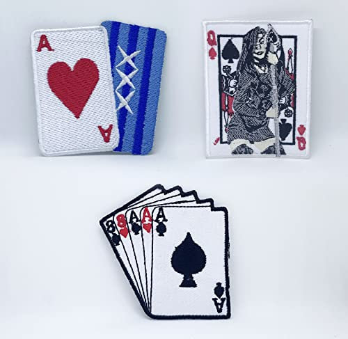Poker Card Queen of Hearts Badges Iron on Sew on Embroidered Patches Set
