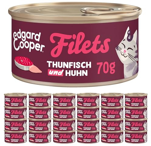 Edgard & Cooper Nassfutter für Katzen, (Thunfisch & Huhn, 70g x 24), Getreidefrei, Filets für Kitten, Adult und Senior Katzen, frisches Fleisch und frischer Fisch, sterilisierte & aktive Katzen