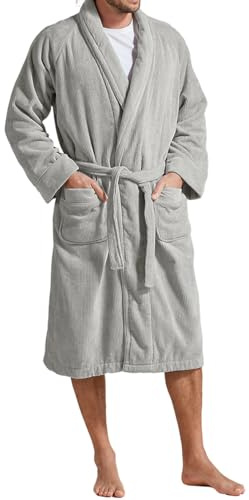 Christy Luxury Egyptian Bath Robe | Soft Ribbed Dressing Gown | Spa Inspired Men's Bathrobe | Sustainably Manufactured | 100% Egyptian Cotton | Size Large-X-Large | Dove Grey