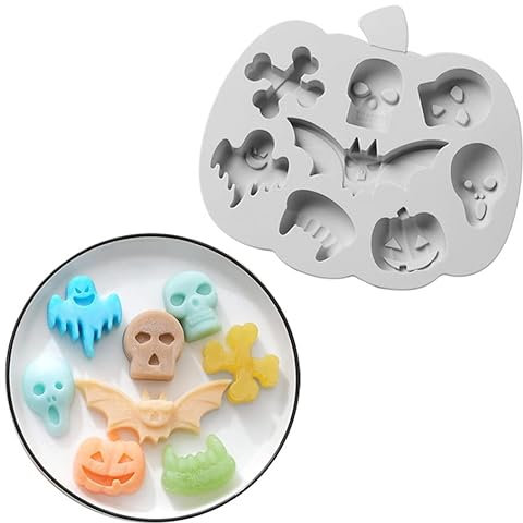 Halloween Figuren Motiv-Silikonform für Eiswürfel & Backen 8 Figuren - Halloween, Karneval & Motto-Party