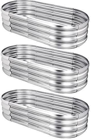 3 Pcs Galvanized Raised Garden Bed Kit 4 x 2 x 1 ft Large Planter Raised Bed Outdoor Planter Box Round Oval Metal Planter Box Arbitrary Assembly Raised Garden Bed for Vegetables Flowers Herbs Fruits