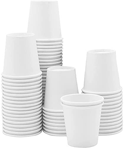 Peukerty Taza de papel blanco, Pequeño baño desechable, Espresso, Taza de agua de la boca, Taza desechable, (100 paquetes) 3Oz