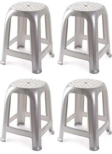 Acan Tradineur - Taburete de plástico - Fabricado en España hogar o el Trabajo – 46,2 x 36,5 x 37 cm - Color Plata (4 Unidades)