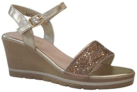 Women's Summer Fashion Wedge Sandals with Sparkling Diamante Gold36