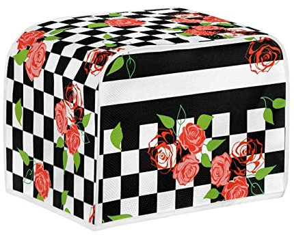STUOARTE Funda para tostadora con estampado de rosas de búfalo a cuadros, funda para tostadora de 2 rebanadas y protección contra el polvo y las huellas dactilares, 11.4 x 7.9 x 7.5 pulgadas