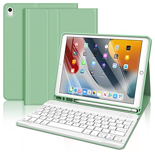 Funda con teclado iPad 10.2 2021/2020/2019 (9a 8a e 7a Gen)/iPad Air 3 /iPad Pro 10,5 - Teclado Español Ñ Bluetooth Magnético Desmontable - Funda con Reposo/Despertar Automático-Verde