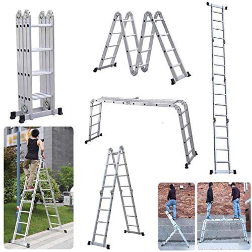 Multi Purpose Combination Ladder 4.7M 15.5FT Foldable Step Ladders Aluminium 150kg Capacity 16 Steps + 1 Free Platform for Indoor Outdoor Works