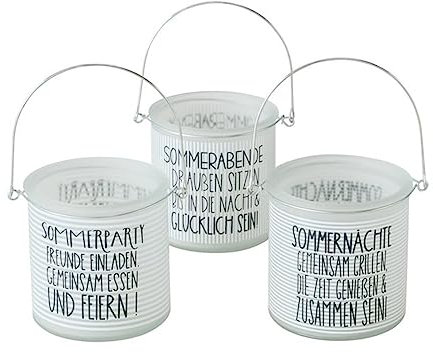 ReWu Windlicht im 3er Set Sommerparty aus Glas Bedruckt mit Spruch und Henkel für Teelichter Tischdekoration für Haus und Garten