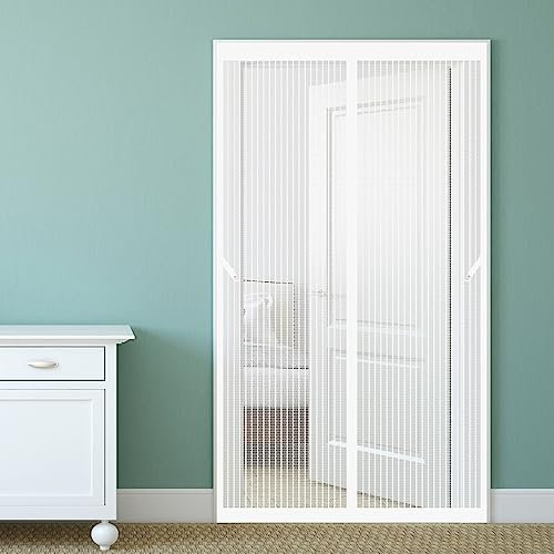 Magnet Moskitonetz 160 x 200 cm Moskitonetz Tür Ohne Bohren komplett aufgebaut Fliegenvorhang Für Balkontür Wohnzimmer Terrassentür, Weiß