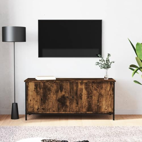 Higsose TV-Schrank 102x35x45cm Räuchereiche,Holzwerkstoff,Stahl,Holzwerkstoff Gefertigte Bücherregal,DVD Ständer,Modernen Medienschrank,Klassische TV Tisch,Wohnzimmer Vitrine