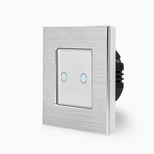 Luxus-Time Funk Lichtschalter im Glasrahmen Aluminiumrahmen Smart Home Schalter Untzerputz Einbau Dosen fernsteuerung Fernbedienung (Point 2-facher Funk Lichtschalter 702R, Weiß-Aluminium)
